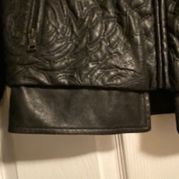 BCBGMaxAzria Cropped Leather Jacket with Rose Detailing - Picture 5 of 9